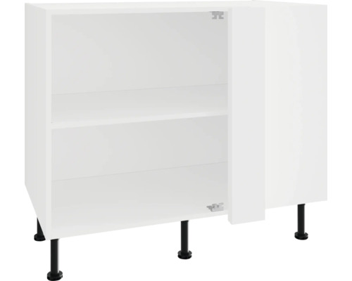 PICCANTE Smart Eck-Unterschrankkorpus für 1 Drehtür BxTxH 100 x 55,5 x 70,4 cm weiss zerlegt "Nr. 30" Weisser Unterschrank mit offener Tür und Einlegeböden