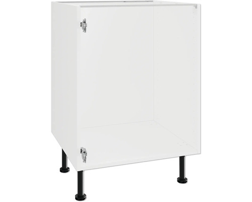 PICCANTE Smart Spülen-Unterschrankkorpus für 1 Drehtür BxTxH 60 x 55,5 x 70,4 cm weiss zerlegt "Nr. 35" Weißer Küchenunterschrank mit schwarzen Füßen.
