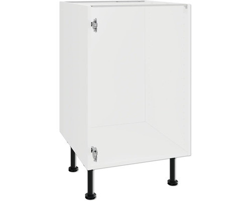 PICCANTE Smart Spülen-Unterschrankkorpus für 1 Drehtür BxTxH 50 x 55,5 x 70,4 cm weiss zerlegt "Nr. 34" Weisser Unterschrank ohne Tür und mit schwarzen Füssen