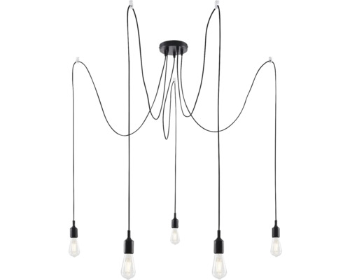 Suspension noire avec cinq lampes