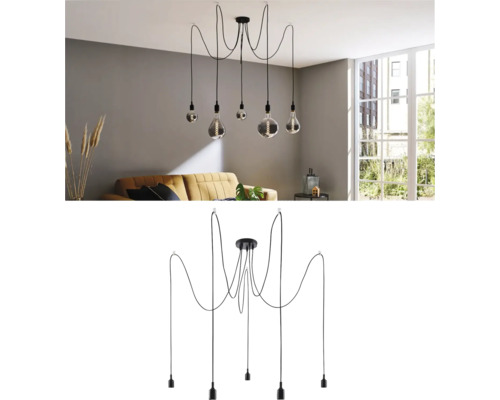 Mehrflammige Pendelleuchte mit fünf Lampen im Raum