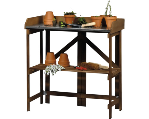 Pflanztisch faltbar mit Ablage braun Gartentisch mit Ablagefläche und Gartenzubehör