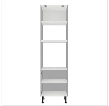 Armoire de cuisine ouverte avec plusieurs étagères et pieds.