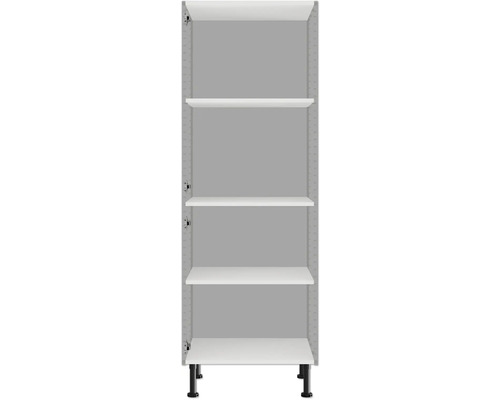 Armoire haute ouverte avec quatre étagères et pieds