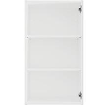 Armoire de salle de bains blanche ouverte avec deux étagères pour le rangement de la salle de bains
