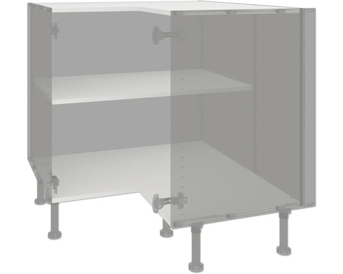 PICCANTE Smart Pack de sol pour meuble bas d'angle 90 x 90 cm pour 2 portes pivotantes blanc démonté « N° 32 » Meuble bas d'angle avec étagères et pieds réglables