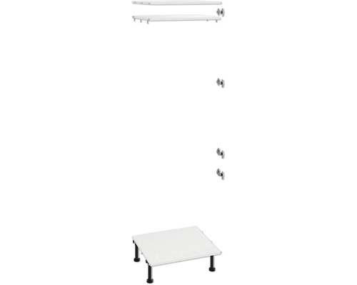 Étagères avec consoles et piètement de table pour un système d'étagères