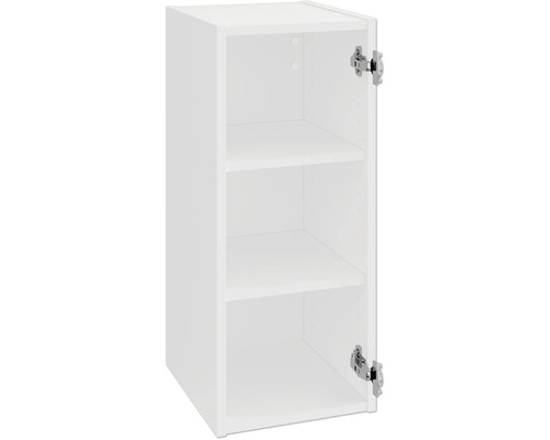 Meuble haut blanc avec étagères et porte ouverte