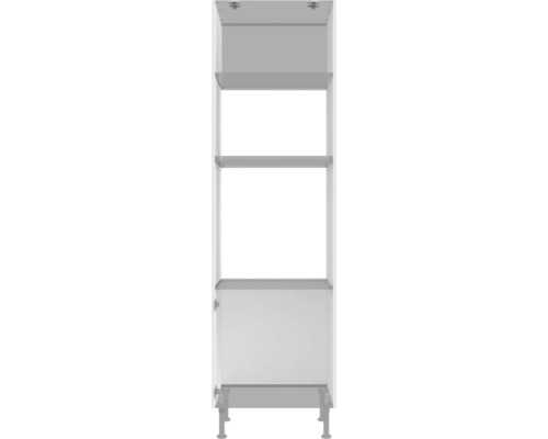 Hochschrank mit drei Regalböden und einer Tür im unteren Bereich.