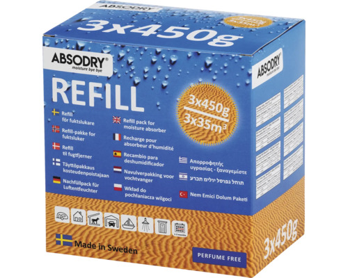 Absodry Recharge pour absorbeur d''humidité, 3 x 450 grammes