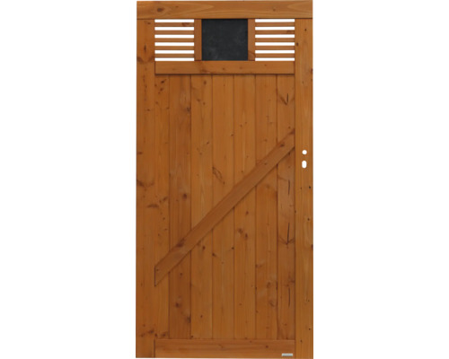 Portail en bois avec ardoise et lamelles