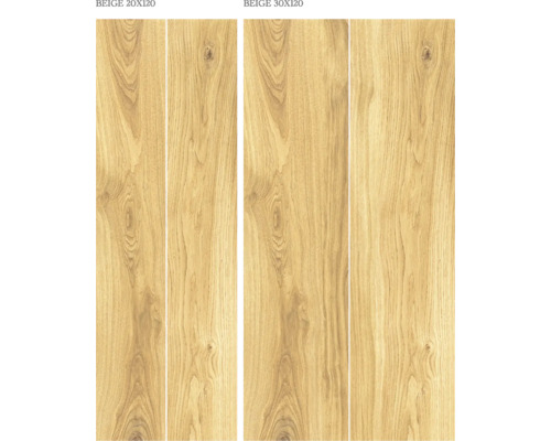 Beige Keramikfliesen im Holzdesign, 20x120 und 30x120 Zentimeter