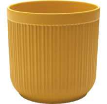 Pot de fleurs jaune à texture nervurée