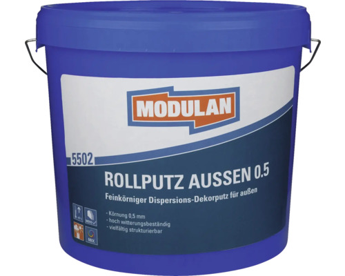 Ccrépi au rouleau extérieur MODULAN 5502 0.5 mm à faire mélanger dans le coloris souhaité Seau d''enduit à rouleau Modulan Aussen 0.5, enduit décoratif à dispersion à grain fin pour l''extérieur