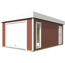 Garage aus Holz mit Garagentor, Fenster und Seitentür