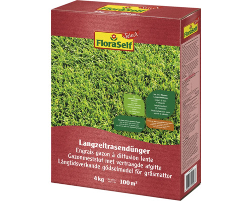 FloraSelf Langzeitrasendünger für eine langanhaltende Rasenpflege, 4 Kilogramm für 100 Quadratmeter