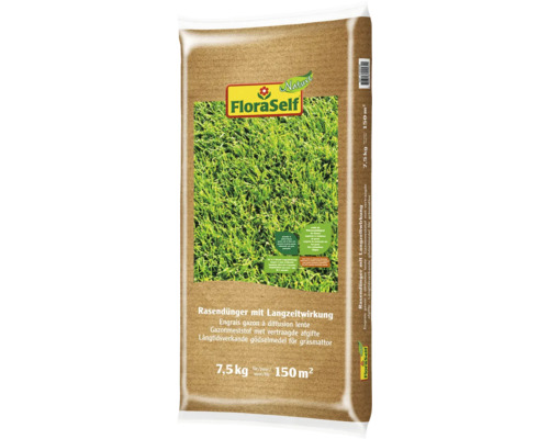 Organischer Rasendünger FloraSelf Nature mit Langzeitwirkung 7,5 kg / 150 m² Sack Rasendünger mit Langzeitwirkung von FloraSelf, 7,5 kg für 150 Quadratmeter