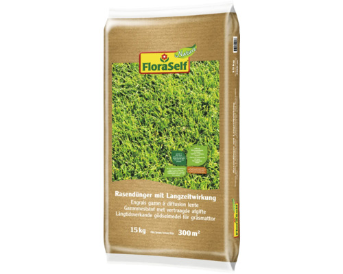 Organischer Rasendünger FloraSelf Nature mit Langzeitwirkung 15 kg / 300 m² FloraSelf Rasendünger mit Langzeitwirkung, 15 kg für 300 Quadratmeter