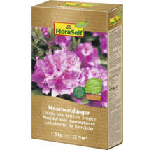 FloraSelf Engrais pour terre de bruyère, emballage de 1,5 kg avec image de fleurs