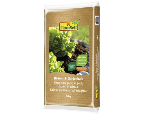 Chaux de gazon et de jardin FloraSelf Nature 5 kg Chaux pour gazon et jardin FloraSelf, paquet de 5 kg