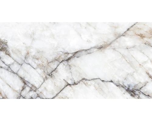 Feinsteinzeug Wand- und Bodenfliese Crystal white polished BxLxS 75.5x151x1 cm Marmorfliese mit Maserung
