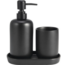 Set de salle de bain noir avec distributeur de savon, gobelet et plateau