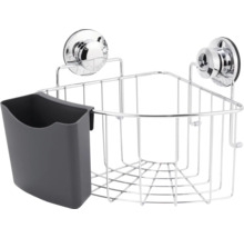 Eckregal aus Metall mit Saugnäpfen und zusätzlichem Behälter