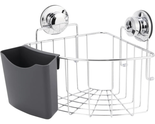 Duschkorb form&style Dreieck Chrom glänzend BIC-1297A DIS Eckregal aus Metall mit Saugnäpfen und zusätzlichem Behälter