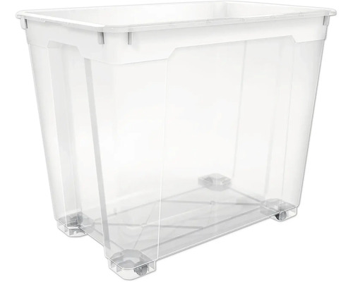 Transparente Aufbewahrungsbox aus Kunststoff mit Rollen