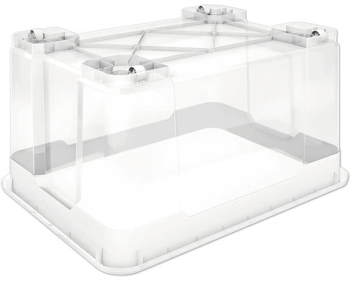 Kunststoff-Pflanzkasten mit transparenten Wänden und weißen Ecken