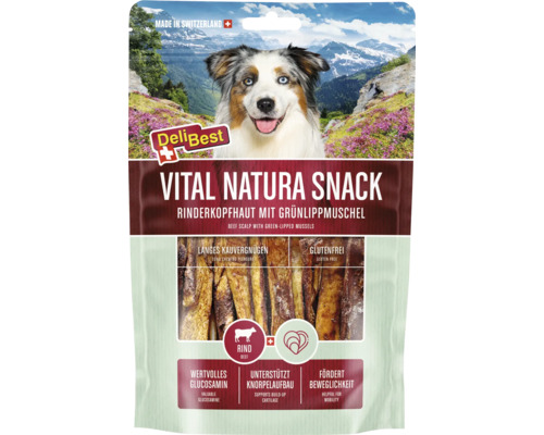 Delibest Vital Natura Snack mit Meermuschel 200 g DeliBest Vital Natura Snack Rinderkopfhaut mit Grünlippmuschel für Hunde