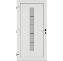 Porte blanche avec insert en verre et poignée noire
