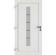 Porte blanche avec insert en verre rectangulaire et poignée