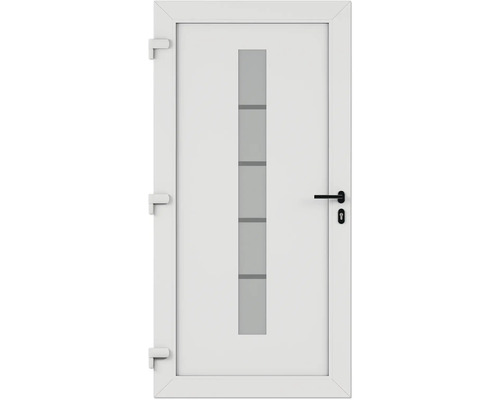 Porte blanche avec insert en verre rectangulaire et poignée