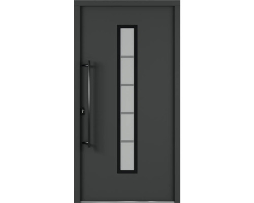 Porte d''entrée avec partie vitrée et barre de poignée