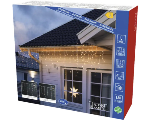 Rideau lumineux LED pluie de glace Konstsmide couleur d'éclairage ambre Emballage d''une guirlande lumineuse avec 400 LED pour l''extérieur