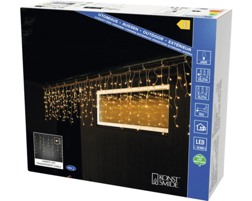 Rideau lumineux LED pluie de glace Konstsmide couleur d'éclairage ambre Guirlande lumineuse Konstsmide effet glaçons pour l''extérieur, 400 lampes LED