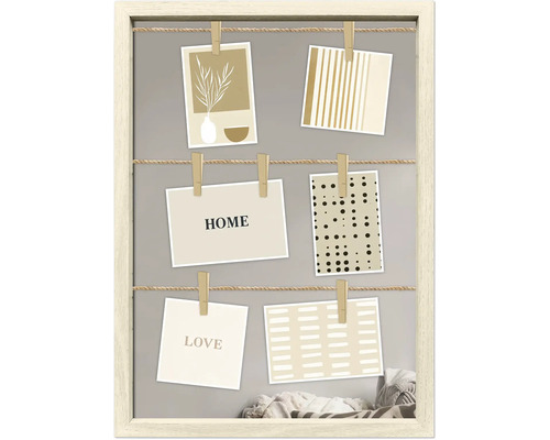 Dekorativer Bilderrahmen mit Schnüren und Klammern zum Aufhängen von Fotos