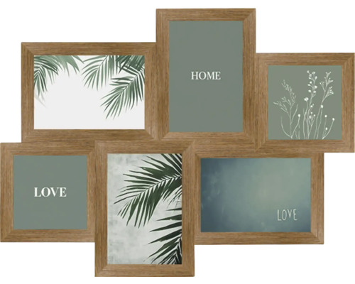 Bilderrahmen Collage nussbaum 42x33 cm 6 Fotos 2x 10x10 cm 4x 10x15 cm Mehrfachbilderrahmen mit sechs Fächern zur individuellen Gestaltung