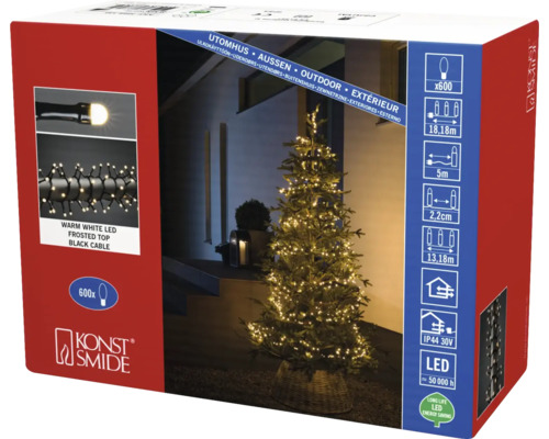 Guirlande lumineuse compacte micro LED Konstsmide couleur d'éclairage blanc chaud Emballage d''une guirlande lumineuse avec 600 LED blanc chaud pour l''extérieur, câble noir