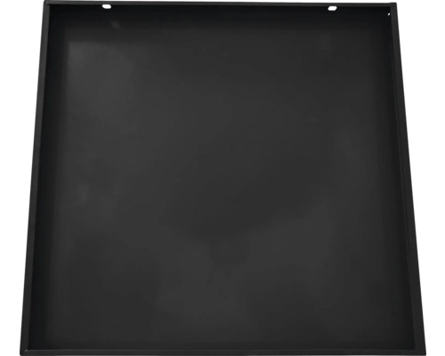 Bac à plantes noir en métal avec trous de fixation.