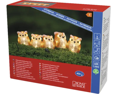 Guirlande lumineuse LED hiboux Konstsmide, 40 lampes pour l''extérieur, emballage du produit