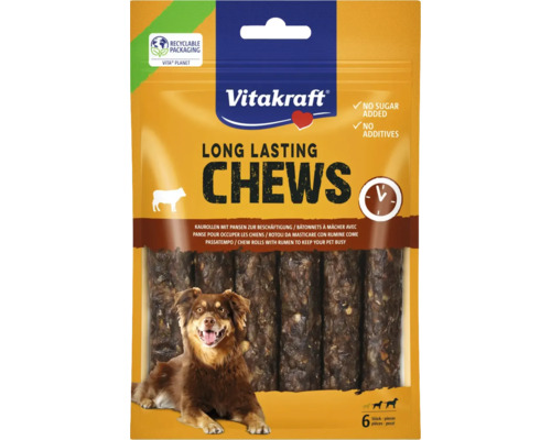 Bâtonnets torsadés à mâcher Vitakraft LONG LASTING CHEWS à la panse, 6 pces Vitakraft Long Lasting Chews à la panse pour chiens, 6 pièces dans un emballage recyclable