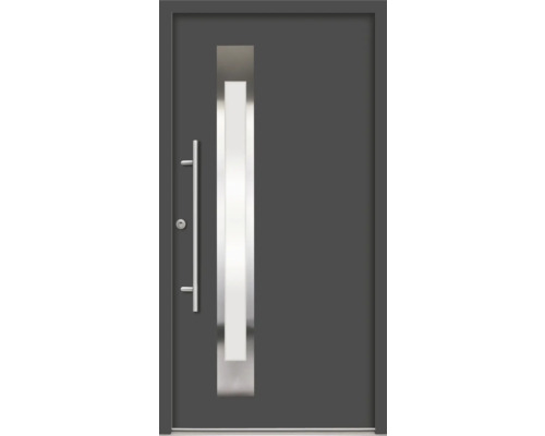 Porte d''entrée moderne avec poignée en acier inoxydable et insert en verre