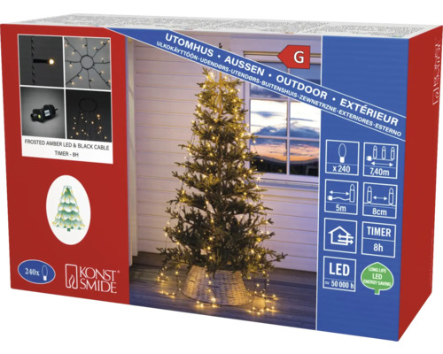 Rideau LED avec anneau Konstsmide Ø 11 cm couleur d'éclairage ambre Emballage d''une guirlande lumineuse avec LED ambrées et câble noir pour l''extérieur de Konstsmide