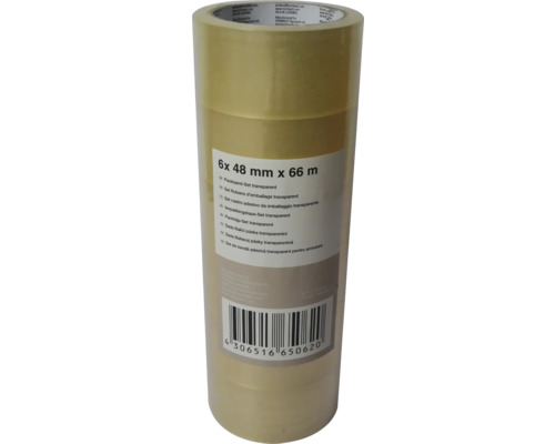 Set de rubans d''emballage, 6 rouleaux, 48 millimètres x 66 mètres chacun, transparents