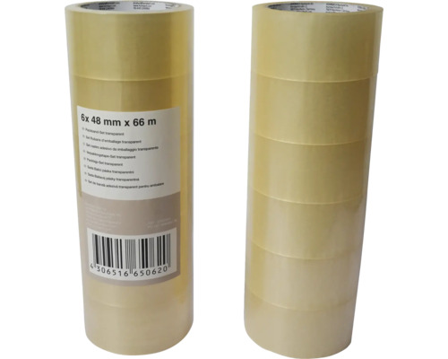Lot de six rubans d''emballage transparents, chacun de 48 millimètres x 66 mètres
