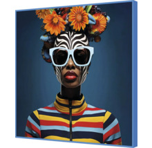 Dekoratives Wandbild mit einer Frau mit Blumenkopfschmuck und gestreifter Gesichtsfarbe