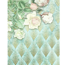 Papier peint décoratif avec roses et motif géométrique