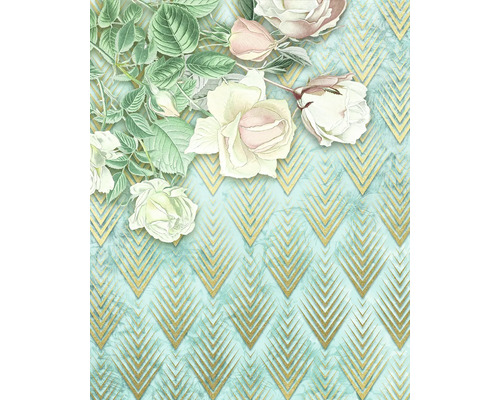 Papier peint décoratif avec roses et motif géométrique